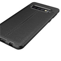 Луксозен силиконов гръб ТПУ кожа дизайн за Samsung Galaxy S10 Plus G975 черен